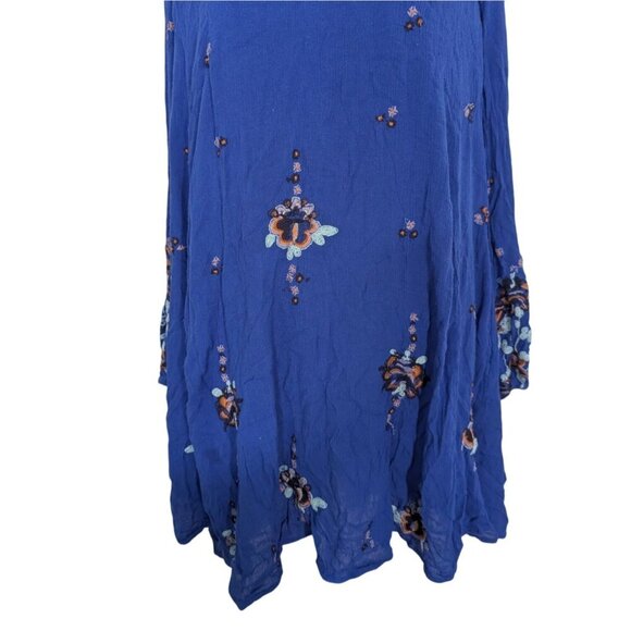 Free People Embroidered Floral Oxford Swing Dress Womens Size Medium Blue Boho - Picture 2 of 14